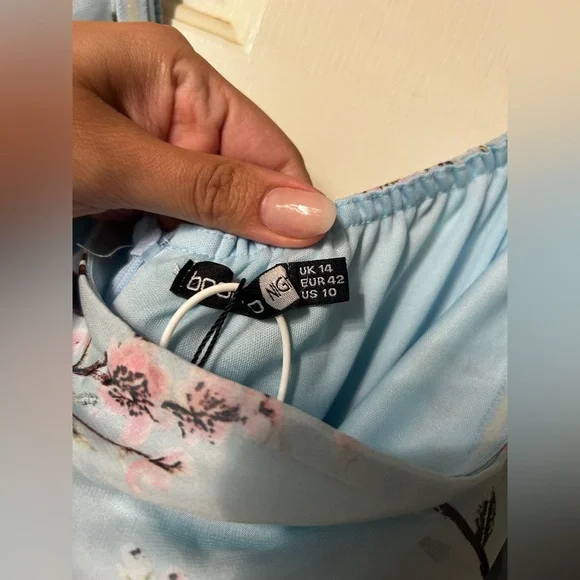 🆕 NWT Boohoo blue floral cherry blossom printed off the shoulder maxi dress - Picture 9 of 12